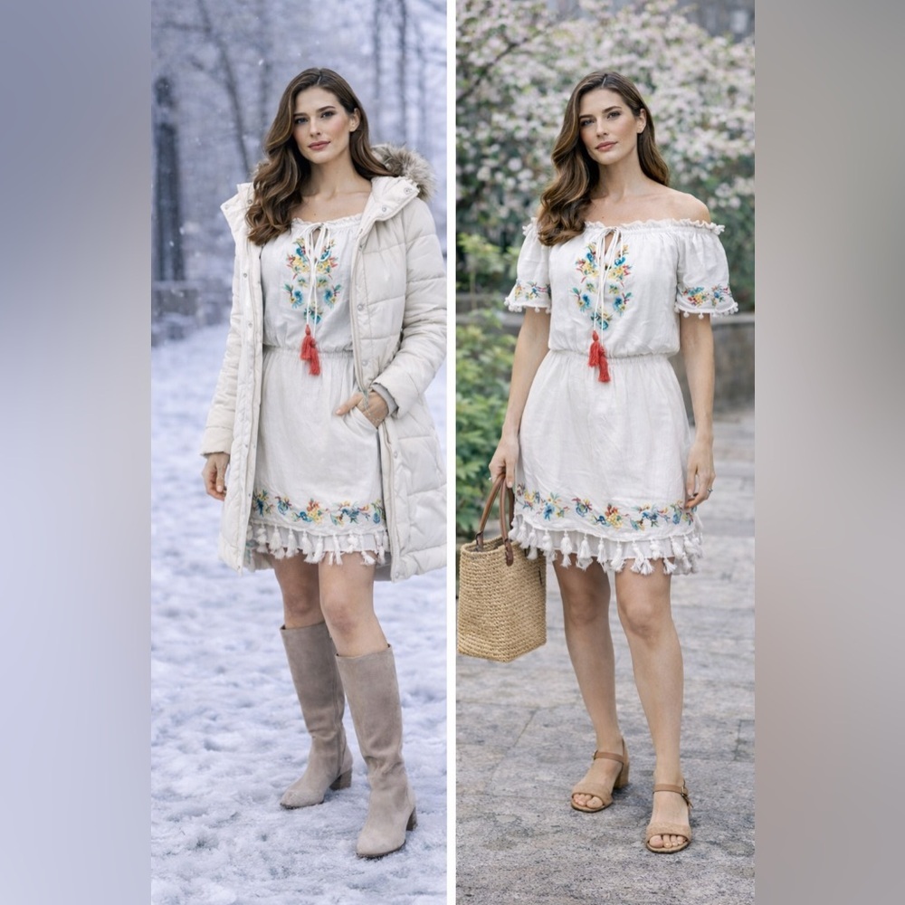 RAGA White Mini Dress with Multicolor Embroidery - Picture 11 of 12